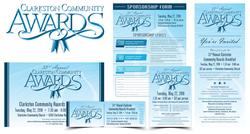 Clarkston Community Awards 2018 Design Pieces Layout