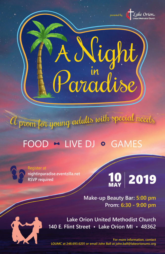 LOUMC A Night in Paradise Special Needs Prom Poster design 2019