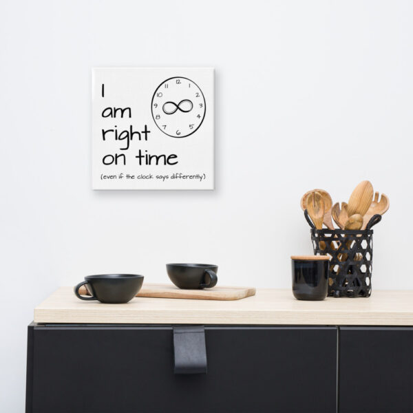 "I am right on time" affirmation 12x12 canvas wall art kitchen mock-up