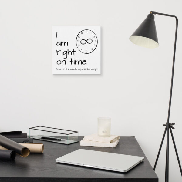 "I am right on time" affirmation 12x12 canvas wall art office mock-up