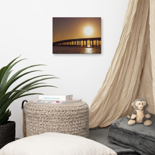 "Destin Bridge Sunset" 12x16 wrapped canvas print mock-up living room