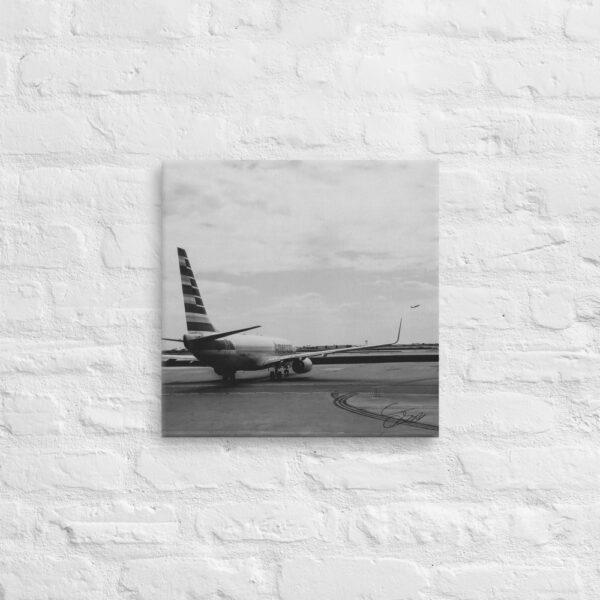 "Ready for Takeoff" 16x16 wrapped canvas print lifestyle mockup on white brick wall